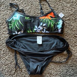 Kona Sol Black Bikini with Tropical Floral Print